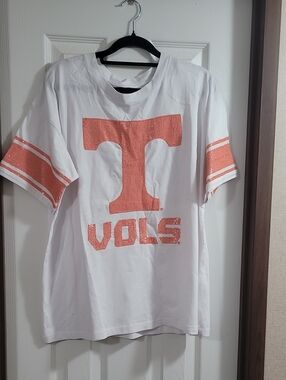 Stewart Simmons White Sequin 'T' Vols Tee with Orange Accents